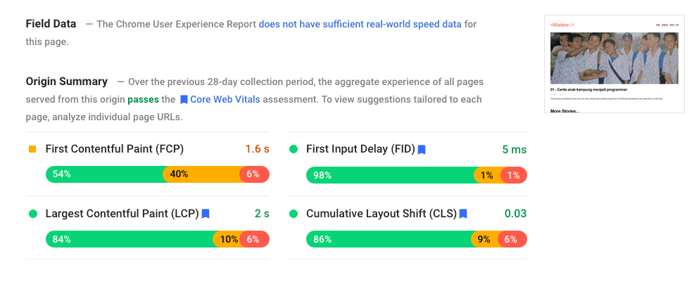 Data lapangan di laporan PageSpeed Insight