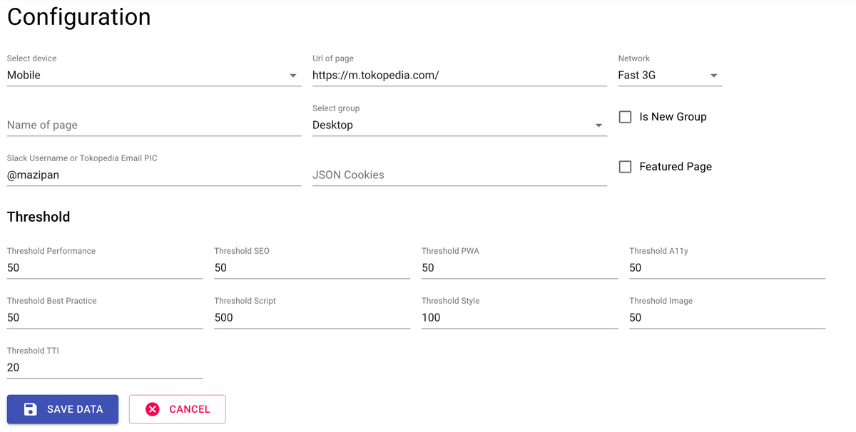 Sample of config page